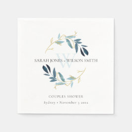 ELEGANT BLAUE GOLD FOLIAGE WREATH COUPLES SHOWER SERVIETTE