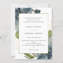 ELEGANT BLAUE GREEN GOLD FLORAL WEDING INVITE