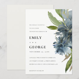 ELEGANT BLAUE GREEN GOLD FLORAL WEDING INVITE DANKESKARTE