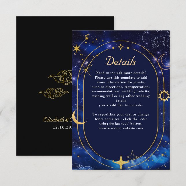 Elegant-blaue himmlische Hochzeitsdetails Begleitkarte (Vorne/Hinten)