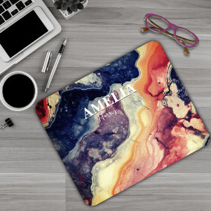 Elegant-blaue Marmorkunst mädchenhaft-monogramm Mousepad