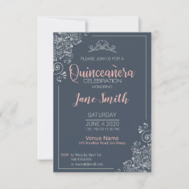 Elegant-blaue Quinceanera Blumen Einladung