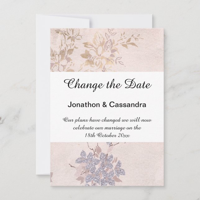 ELEGANT BLAUEN PINK FLORAL ÄNDERN DAS DATUM (Vorderseite)