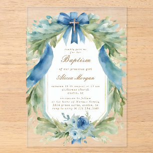 Elegant Blauer Blumenkreuz Einladung
