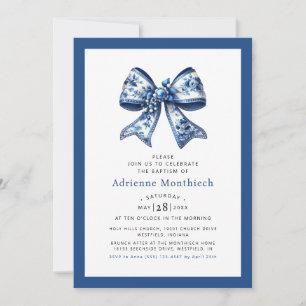 Elegant Blauer Bow Ribbon Taufe Einladung