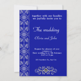 Elegant Blauer und Silberflorale Einladung zur Hoc