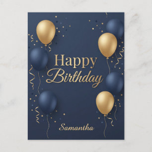 Elegant Blaues und Goldenes Luftballon Alles Gute Postkarte
