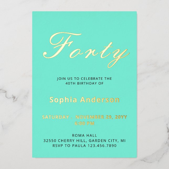 Elégant Bleu 40e anniversaire Foil Invitation (Recto)