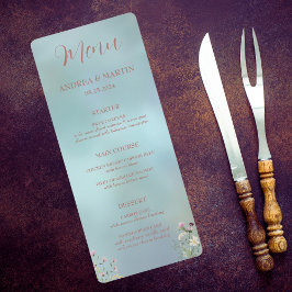 Elégant bleu aquarelle Floral Flat Menu