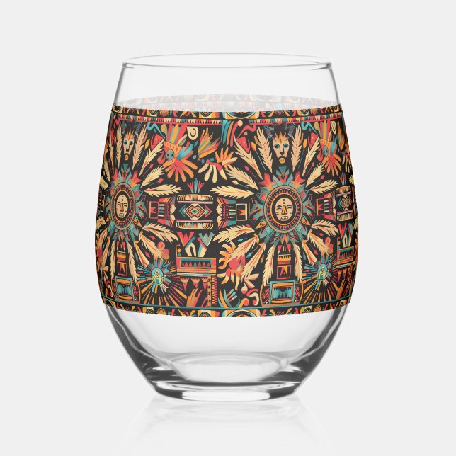 Elégant bleu "Aztec Dream" Verre à vin sans charme (Recto)