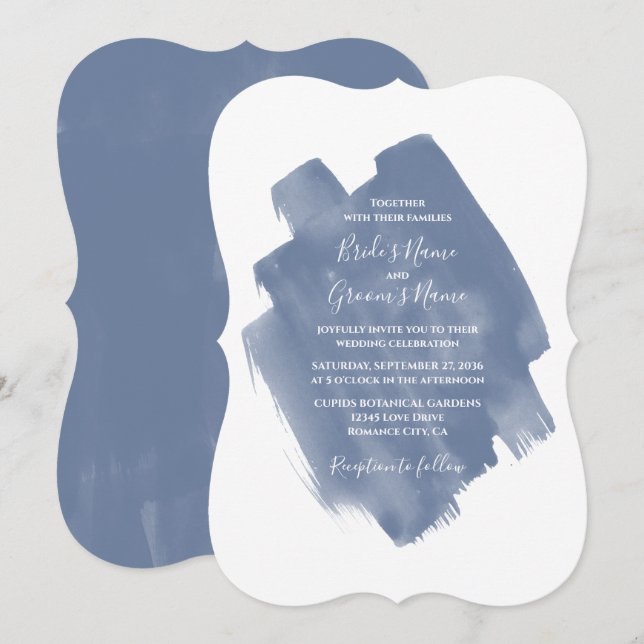 Elégant bleu azur Aquarelle Mariage Invitations (Devant / Derrière)