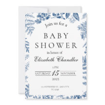 Elégant Bleu & Blanc Baby shower Invitation