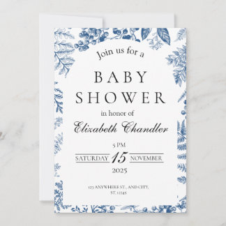 Elégant Bleu & Blanc Baby shower Invitation