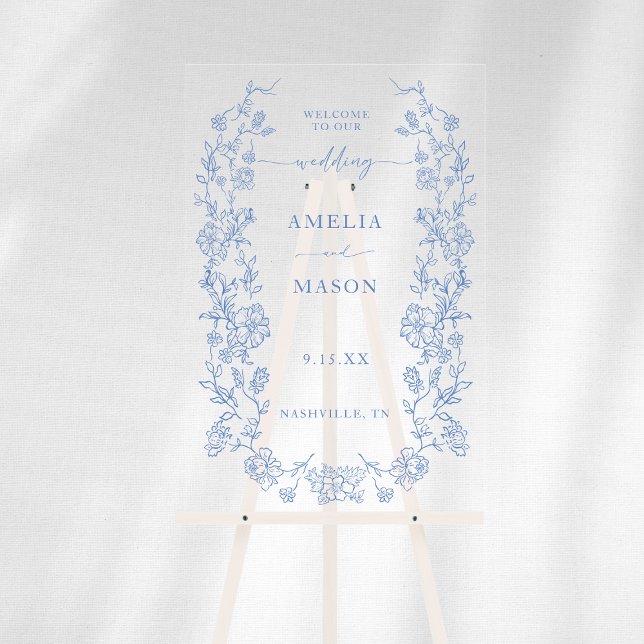 Elégant bleu bleu outresque français Vintage (Elegant French Dusty Blue Vintage Acrylic Sign)