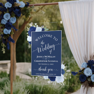 Élégant Bleu Bohème Chic Roses Mariage Bienvenue