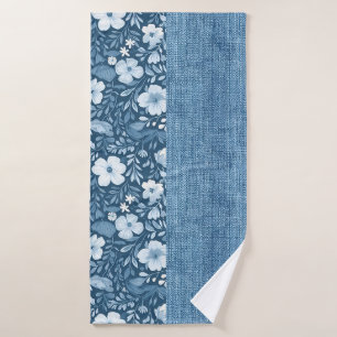 Élégant Bleu Botanique Faux Denim Look serviette