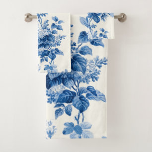 Élégant bleu chic et blanc Vintage floral