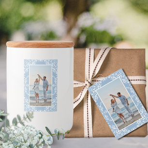 Élégant Bleu Chic Photo Bordure Mariage Étiquettes