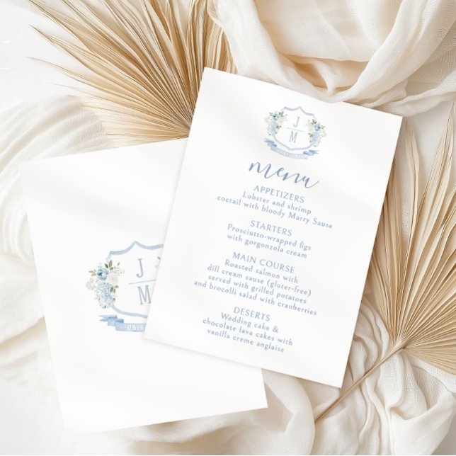 Elégant bleu clair Floral Bohemian Mariage Menu (Créateur téléchargé)