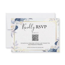 Elégant bleu Dusty et or Floral Rsvp Qr Code