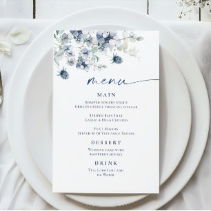 Elégant bleu Dusty Winter Foliage Menu Mariage