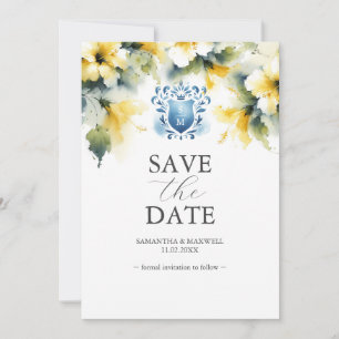 Élégant bleu et jaune floral Enregistrer les carte