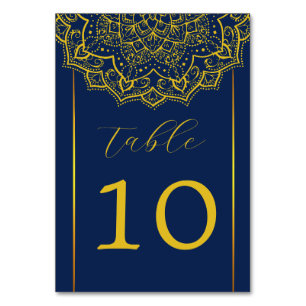 Elégant bleu et or Mandala Mariage Numéro de table