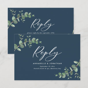 Elégant bleu Eucalyptus Verdure Mariage RSVP