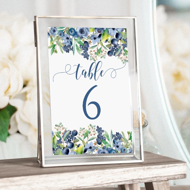 Elégant bleu fleurs numéros de table mariage (Créateur téléchargé)