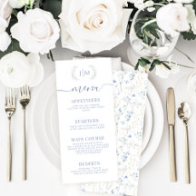 Elégant bleu Floral Automne Mariage d'hiver Cartes