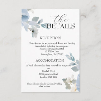 Elégant bleu Floral Détails Mariage Carte de boîti