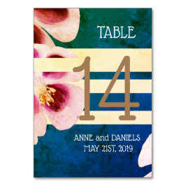 Elégant bleu floral Tableau Numéro Cartes