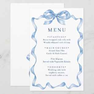 Elégant bleu foncé main tiré Mariage menu Bow
