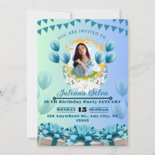 Elégant Bleu Invitation Anniversaire - Personnalis