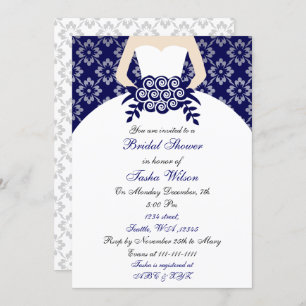 Elégant bleu marine Douche nuptiale Invitation
