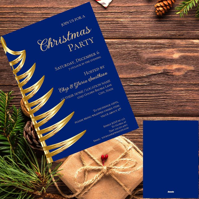 Elégant Bleu & Or Noël Party Invitation (Créateur téléchargé)