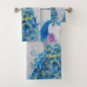 Elégant bleu Peacock Aquarelle Art Bird Girls