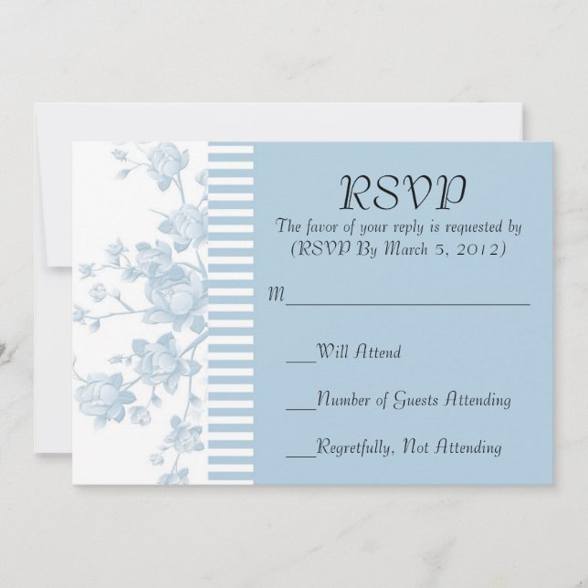 Elégant bleu Peony Floral carte RSVP luxe (Devant)