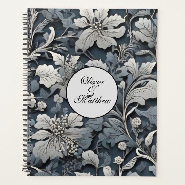 Elégant bleu poussiéreux argent blanc gris gris fl (Devant)