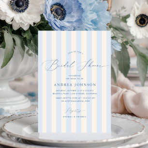 Elégant bleu rayures nuptiale invitation douche