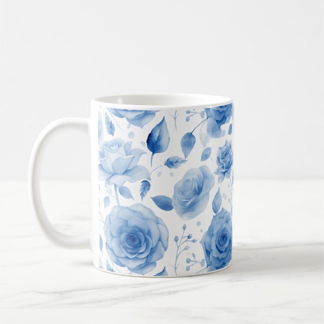 Elégant bleu Rose  classique Mug (Gauche)