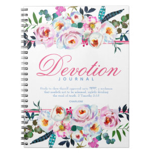 Élégant bleu rose floral nommé Devotion Journal