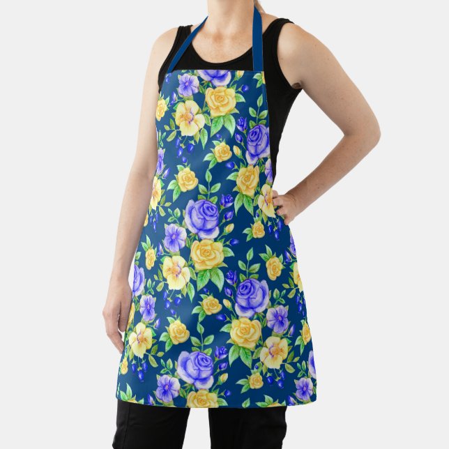 Elégant bleu rose jaune rose florale tablier (Insitu)