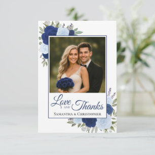 Élégant bleu Roses Love & Merci photo Mariage