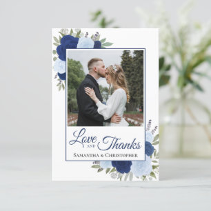 Élégant bleu Roses Love & Merci photo Mariage