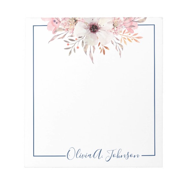 Élégant Bloc-notes floral Script à main (Devant)