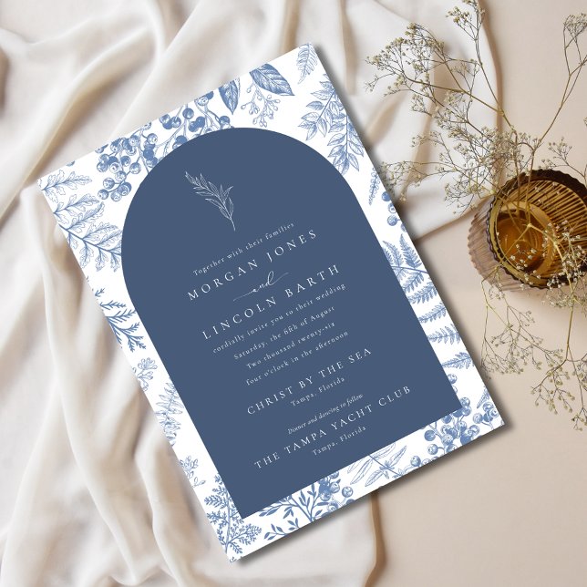 Elegant Bloom French Blue Floral Wedding Einladung (Elegant Bloom French Blue Floral Wedding Invitation)