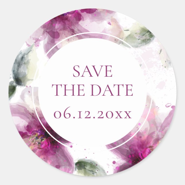 Elegant Bloom Save the Date Runder Aufkleber (Vorderseite)