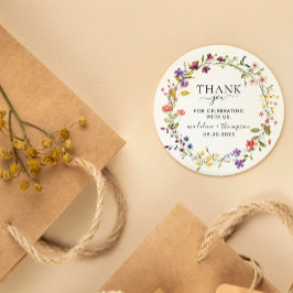 Elegant Blooming Wild Blume Wreath Vielen Dank Runder Aufkleber