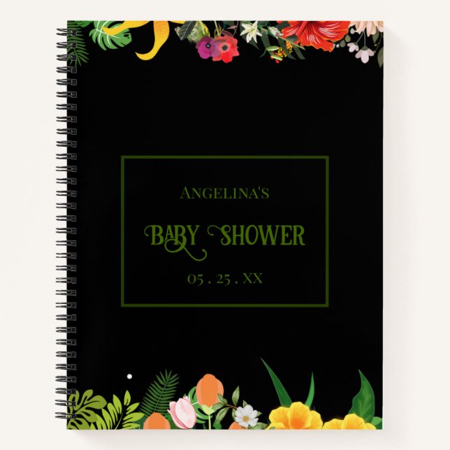 Elegant Blossom Baby Shower Gift List Notebook Notizbuch (Vorderseite)